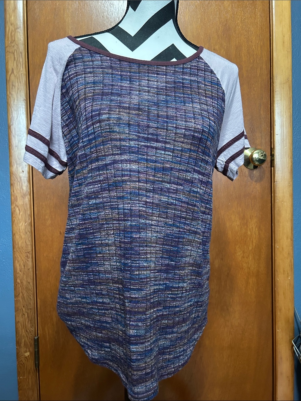 Maurices Purple Heather Raglan Short Sleeve Tee with Contrast Sleeves